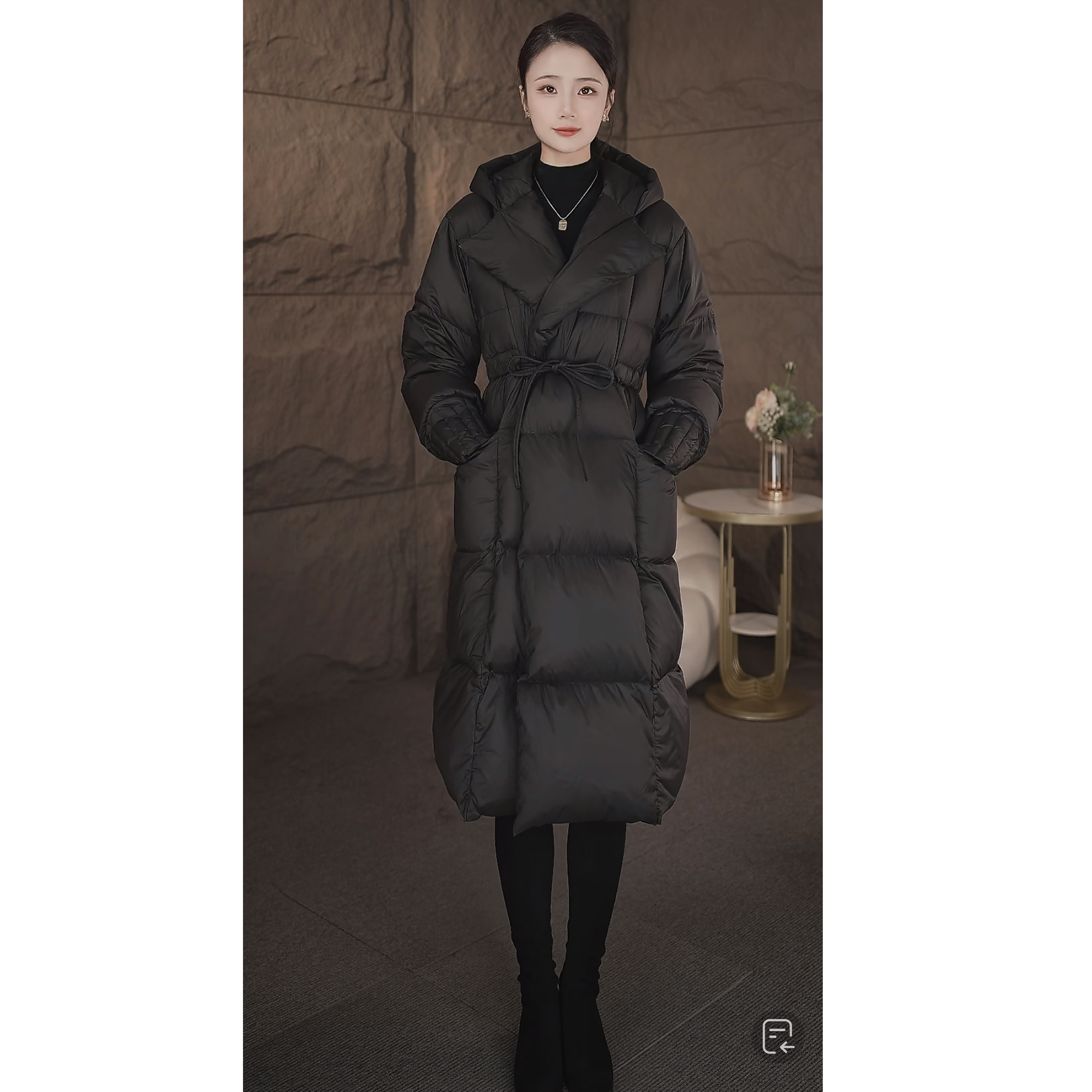 新款鹅绒服冬季羽绒服女中长款韩版修身收腰连帽冬装保暖外套