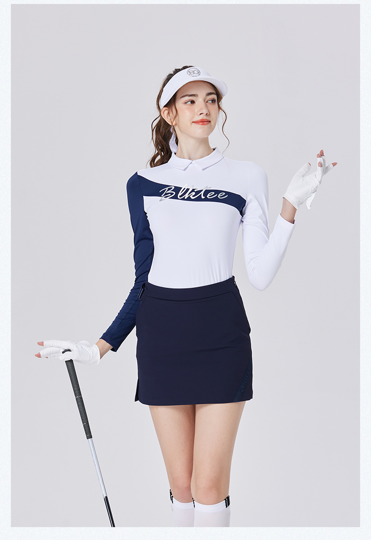 BG高尔夫服装女装长袖T恤秋冬弹力修身韩版后拉链拼色女士球衣