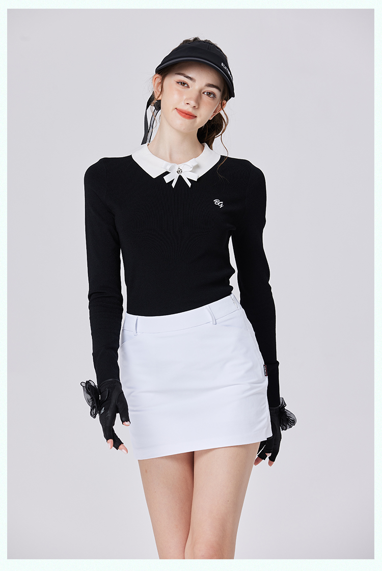 BLKTEE秋冬保暖针织上衣高尔夫女装显瘦高弹休闲长袖运动舒服球衣