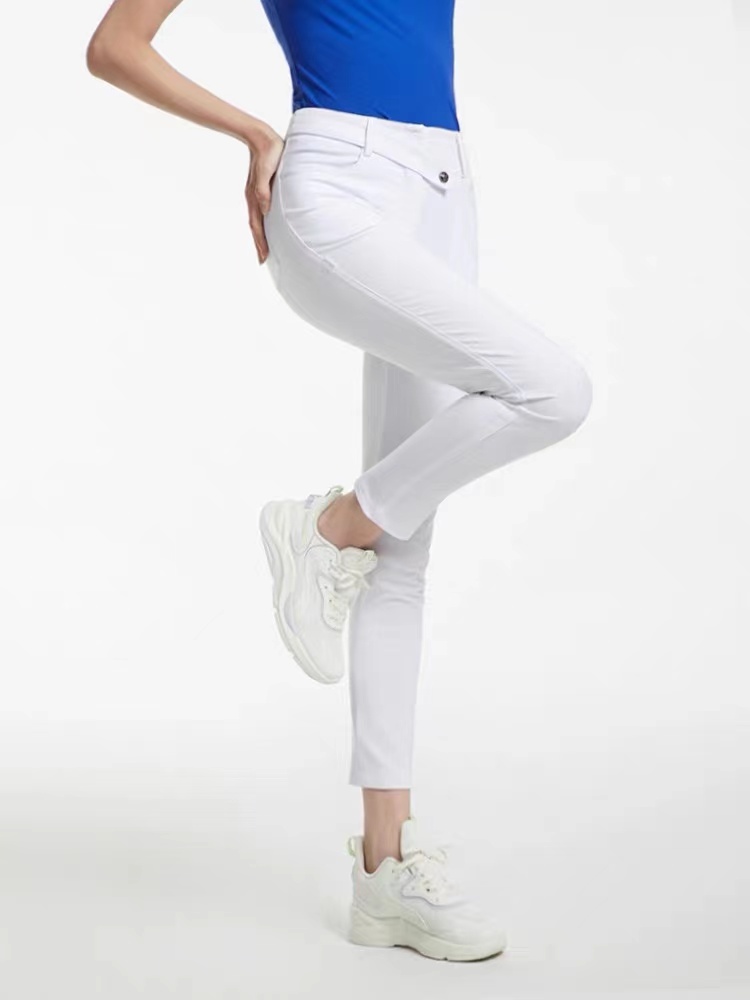高尔夫服装女款时尚修身显瘦高弹裤女士春夏运动高腰白色长裤2403