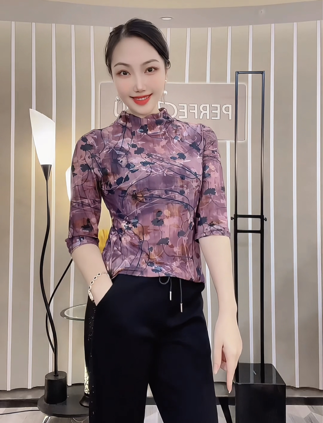 缘格熙2024秋季新款女士返古复潮时尚百搭显瘦中袖打底上衣39546