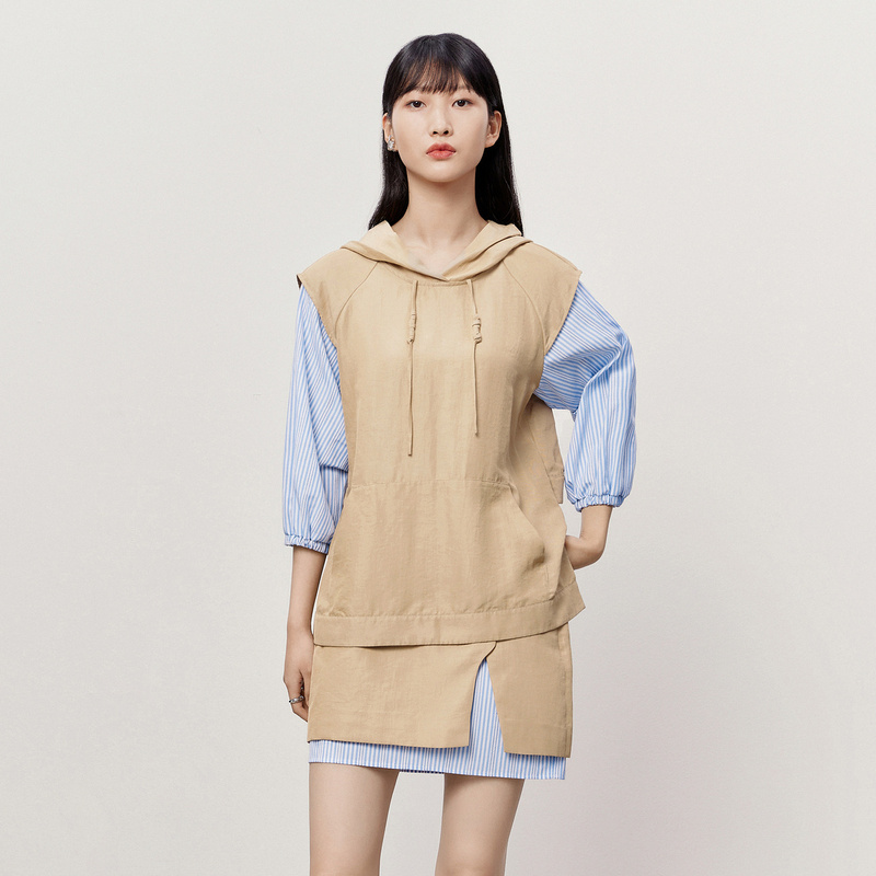 HPLY荷比俪夏季新款女假两件马甲条纹衬衫拼接上衣HYD24610208