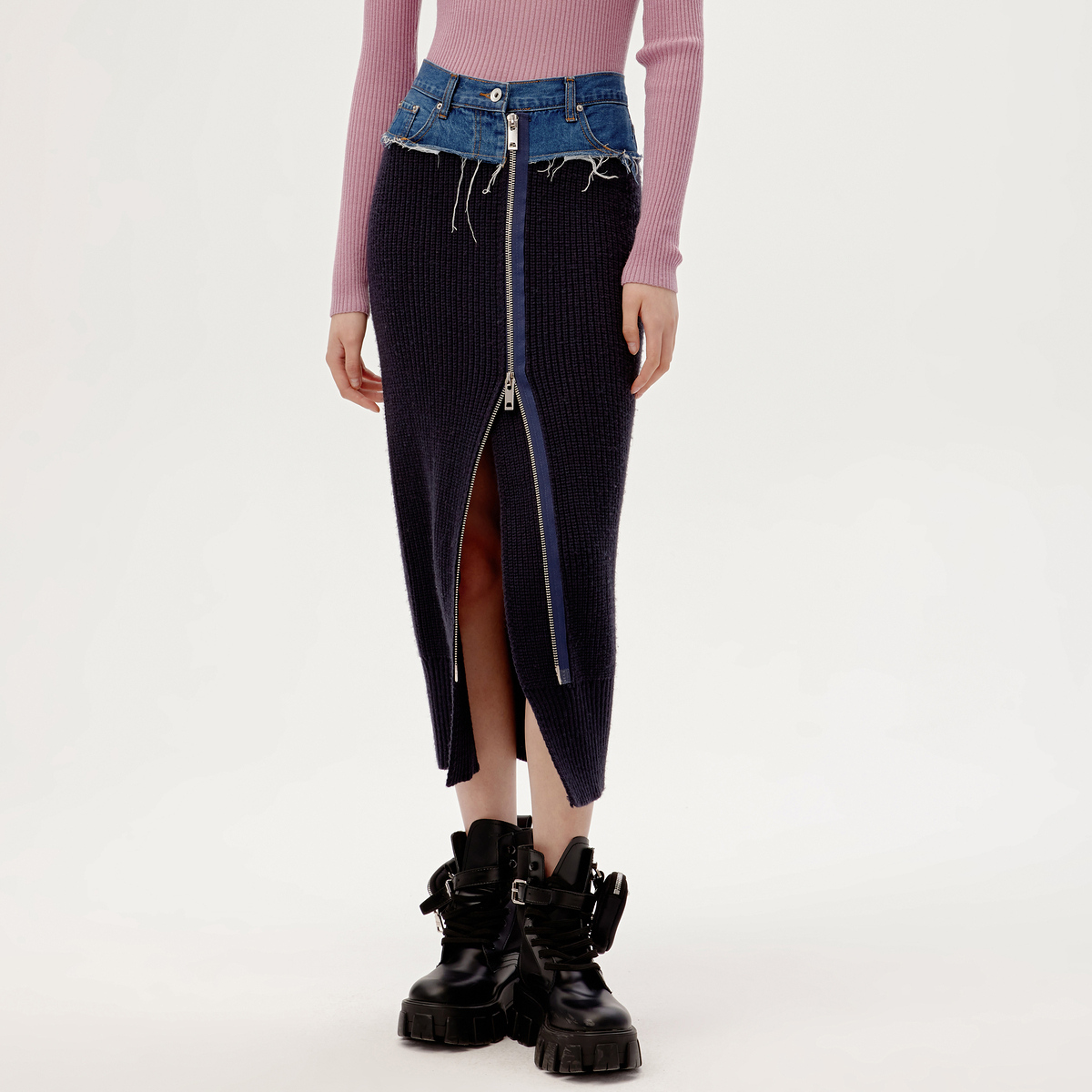 HPLY荷比俪2021冬新品女及踝长款包裙柔美针织牛仔裙HYB43710271