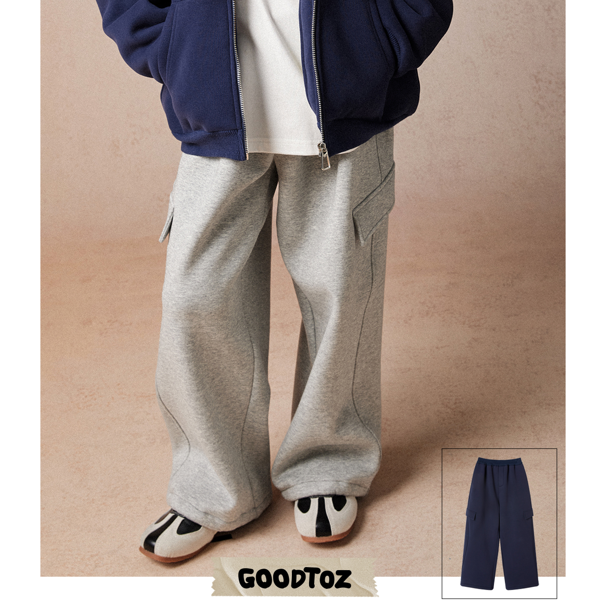 GOODTOZ 11/3【休闲简意】中大童长裤男侧边假袋可收脚口卫裤女