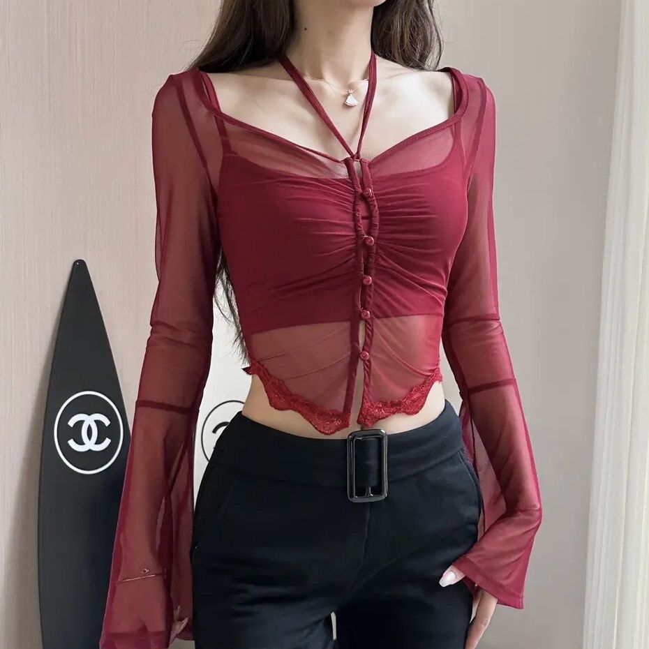 欲辣妹风设计感小众吊带背心挂脖开衫短款打底上衣女修身显瘦