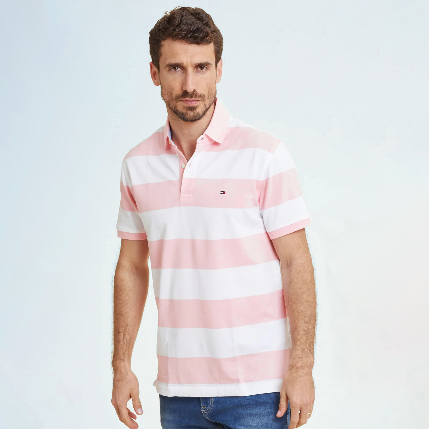 TOMMY HILFIGER男士polo衫条纹翻领短袖带领上衣78JA429香港直邮