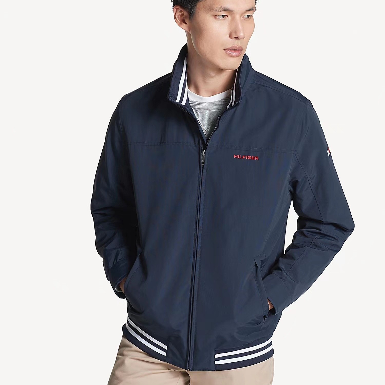 TOMMY HILFIGER秋季进口立领藏帽男士轻奢防风夹克外套7858429 ZZ