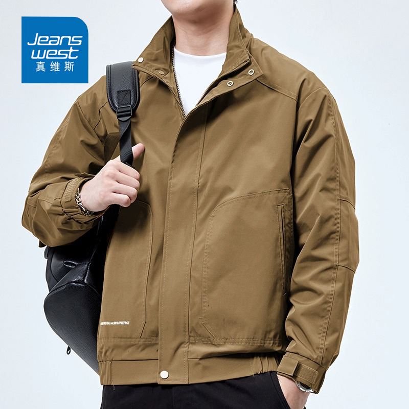 Jeanswest/真维斯秋冬款男士夹克立领潮流休闲百搭防风冲锋衣外套