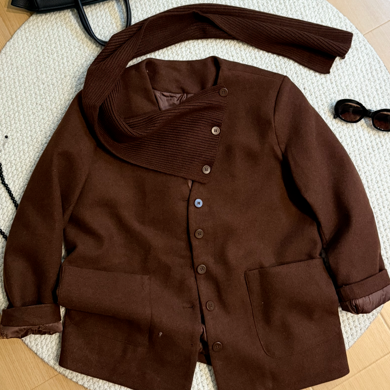 2024冬新款法式减龄设计感小个子白色短款羊毛大衣女短款1117