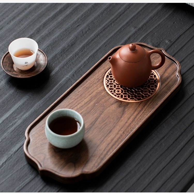 北美黑胡桃木茶托盘实木家用轻奢新中式小型一人干泡台茶盘