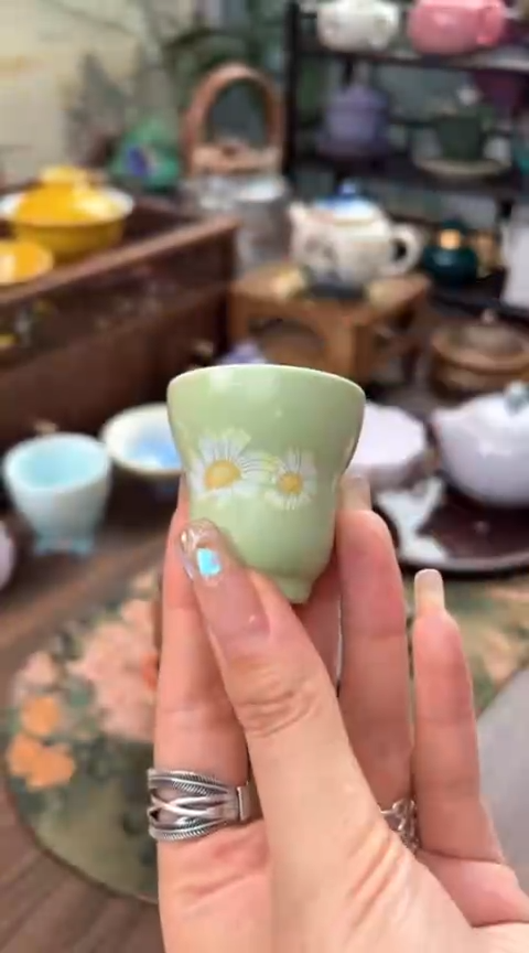 【闪购商品】陶瓷小雏菊翠绿小葫芦客杯