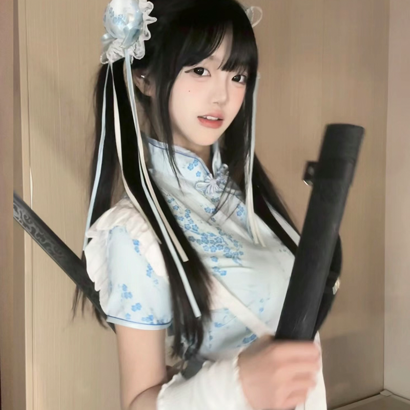 中华娘旗袍小个子少女改良日系甜妹小厨娘cos连衣裙新中式Lolita