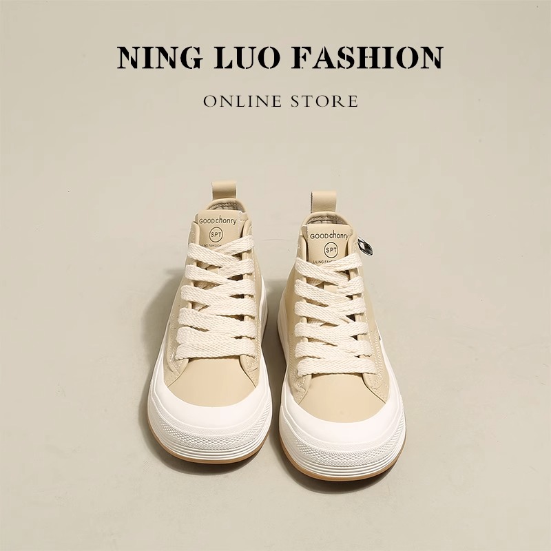 NINGLUO 软妹日记~平底小白高帮鞋文艺女透气2022新款秋ins潮板鞋
