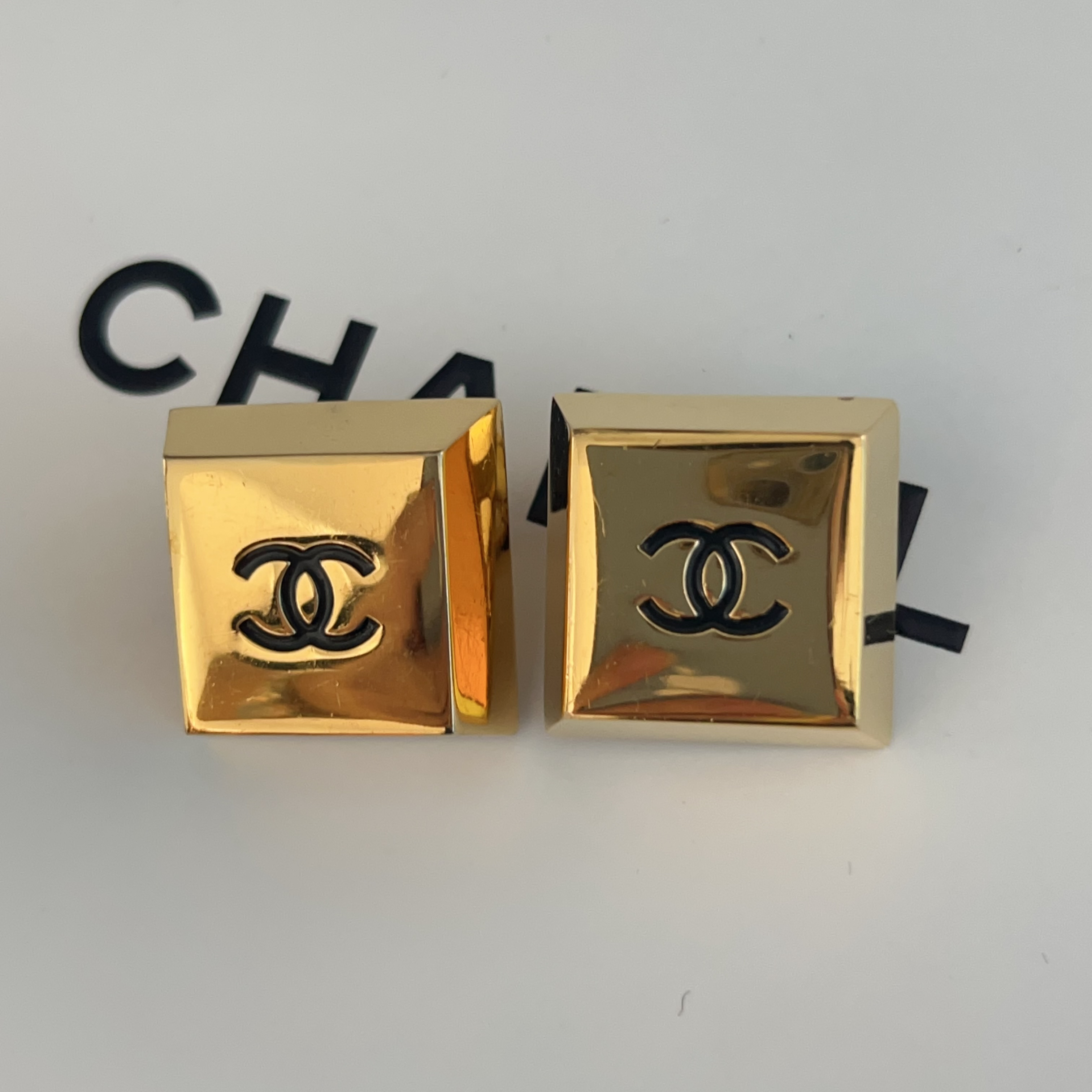 95新 Chanel/香奈儿 Chanel vintage香奈儿中古素金方糖耳夹