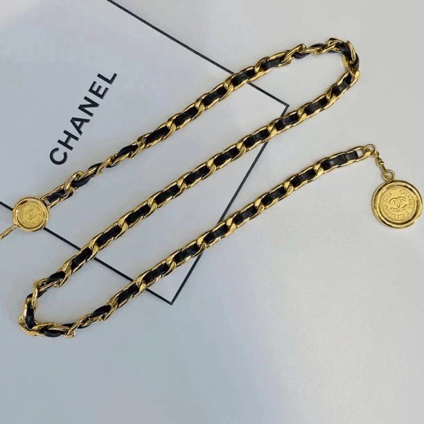 95新 Chanel/香奈儿 Chanel vintage香奈儿中古皮穿腰链（81-89cm）