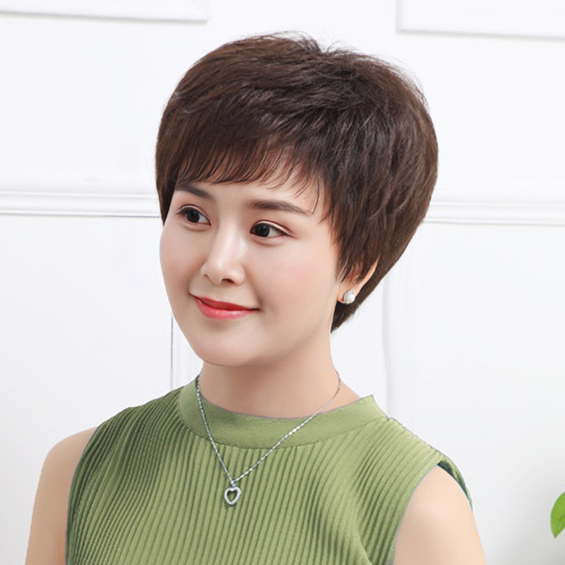 造型减龄全真发假发女短发纹理轻薄透气中老年妈妈发套