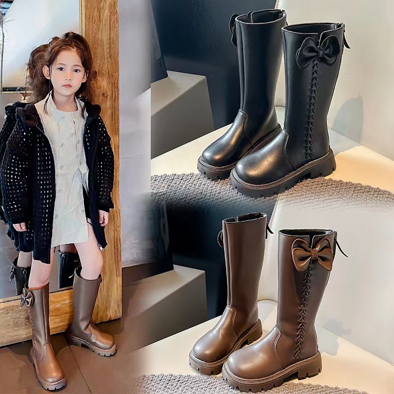 儿童加绒靴子24秋冬新款女童时尚中大童高筒靴女大童靴子女孩冬季