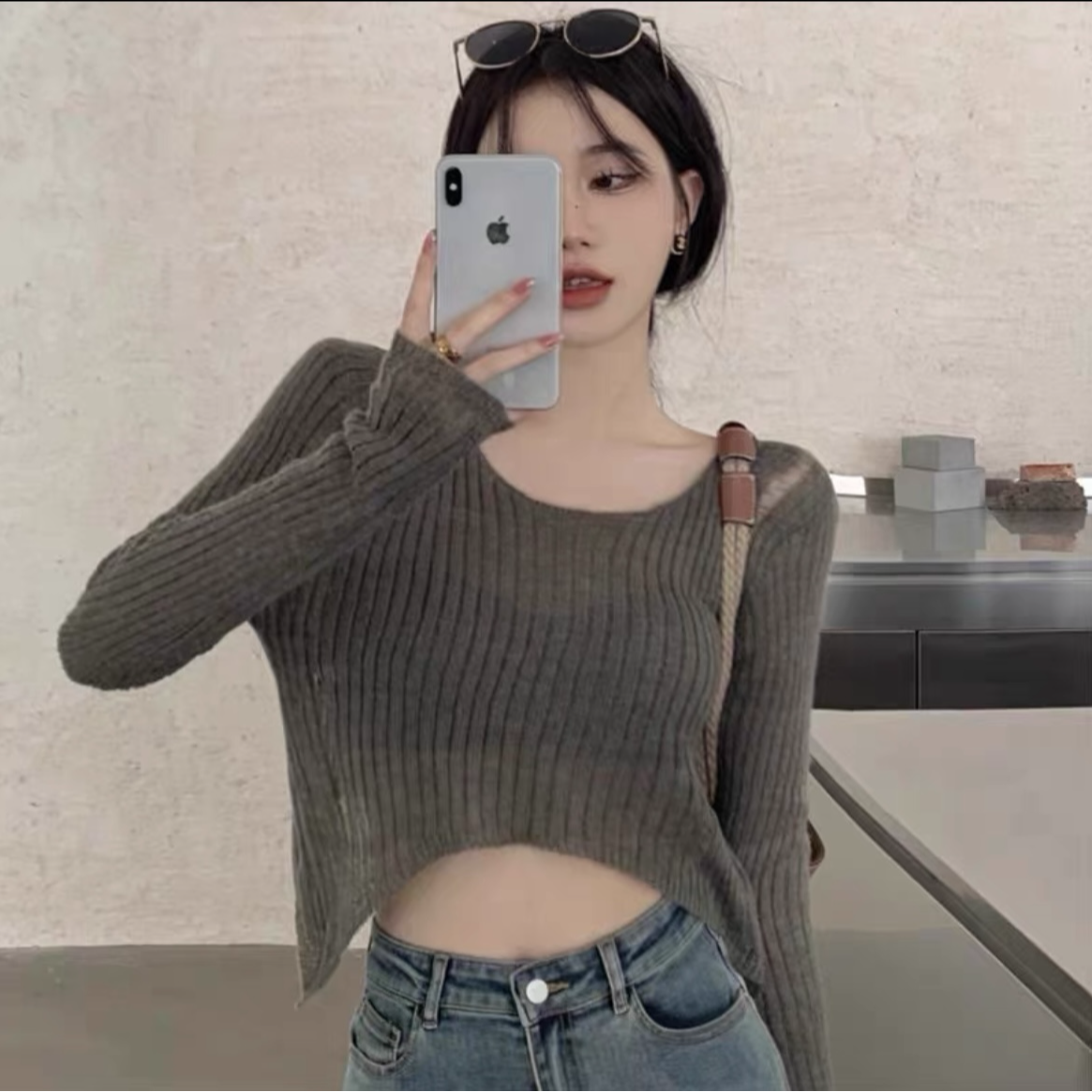 初月微瑕修身长袖秋冬