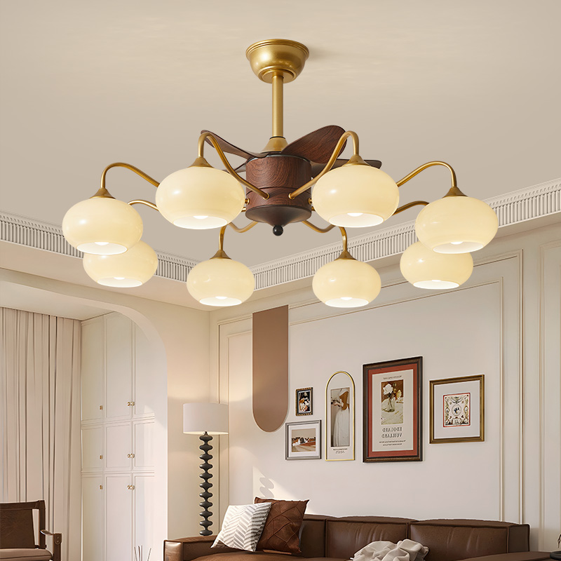 客厅风扇灯中古风大气大厅吊灯带风扇一体智能家用餐厅房间吊扇灯