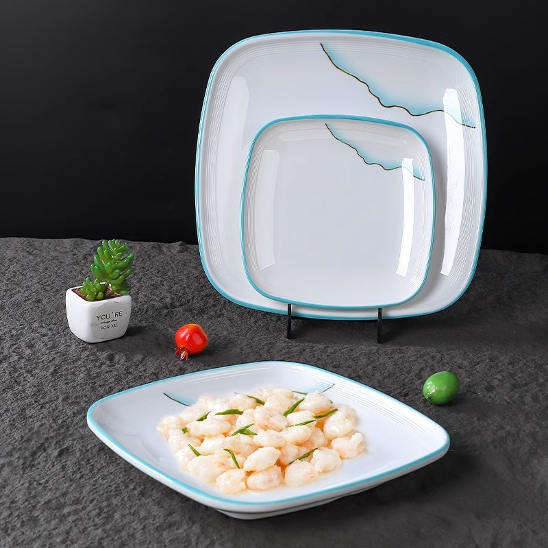 密胺酒店中式餐具四方盘高档饭店会所餐厅装凉菜盘小炒菜盘子商用