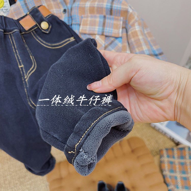 巴拉甄选男童加绒牛仔裤秋冬新款儿童弹力一体绒裤子洋气宝宝宽松
