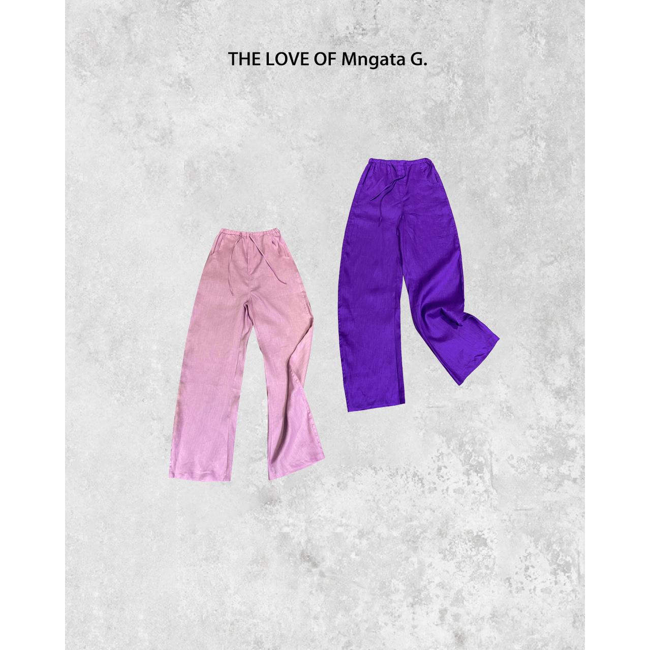 MNGATA G.宫小妍  松紧腰口袋亚麻抽绳异型时尚直筒长裤23060905