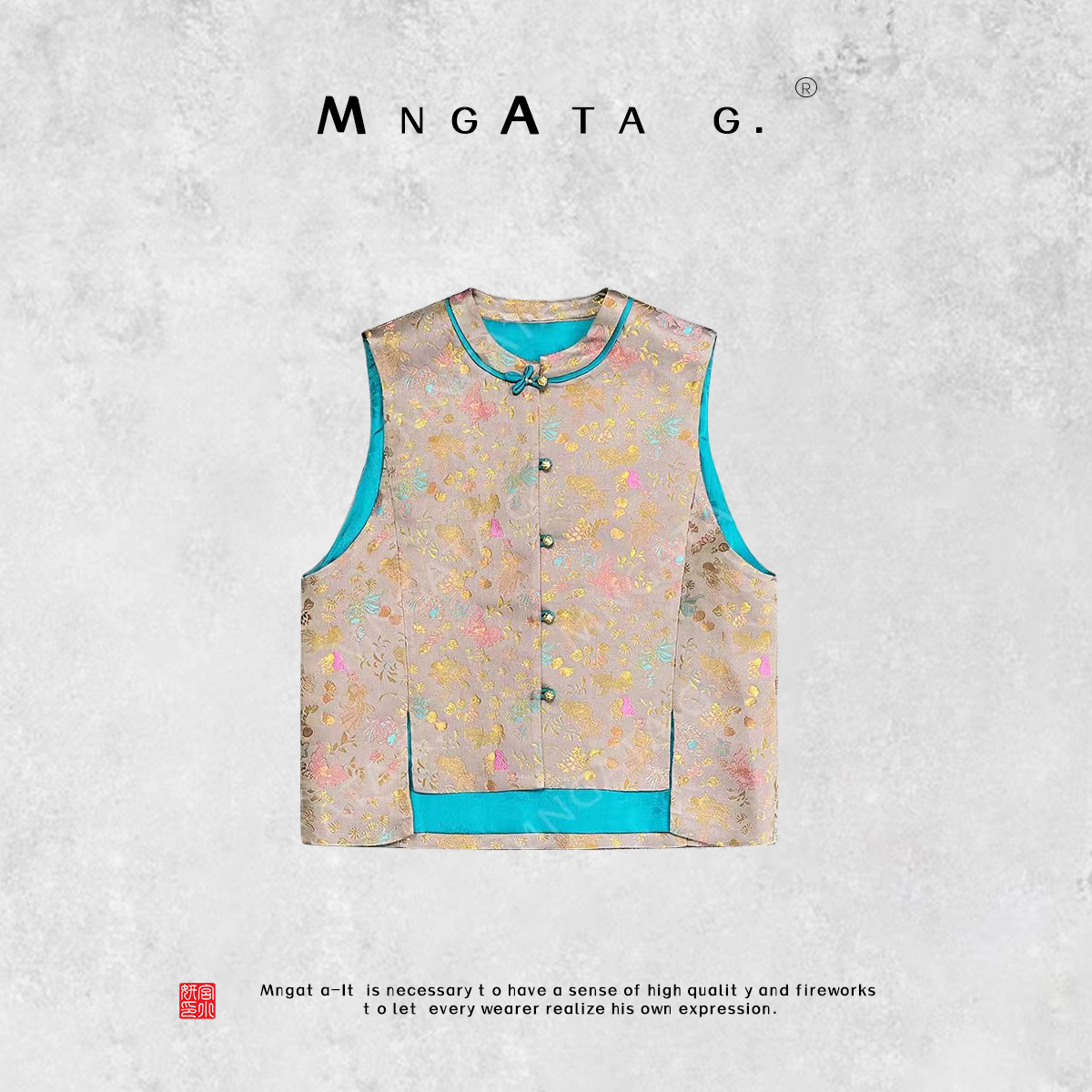 MNGATA G.宫小妍【小锦鲤】秋冬新中式中国风扎染真丝马甲23122510