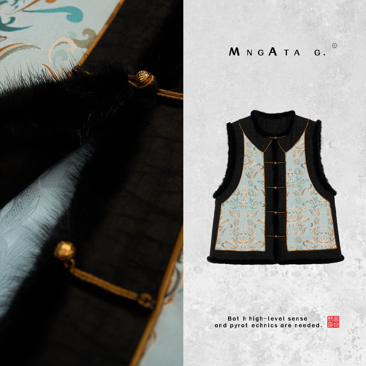 MNGATA G.宫小妍【钱小萍·有凤来仪】秋冬中式真丝水貂马甲Q4081955