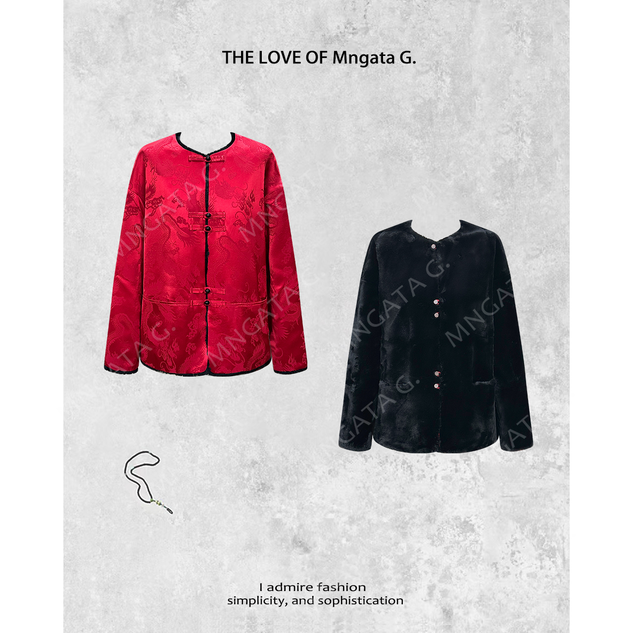 MNGATA G.宫小妍 【红龍报喜】秋冬皮毛一体醋酸獭兔毛外套23120117