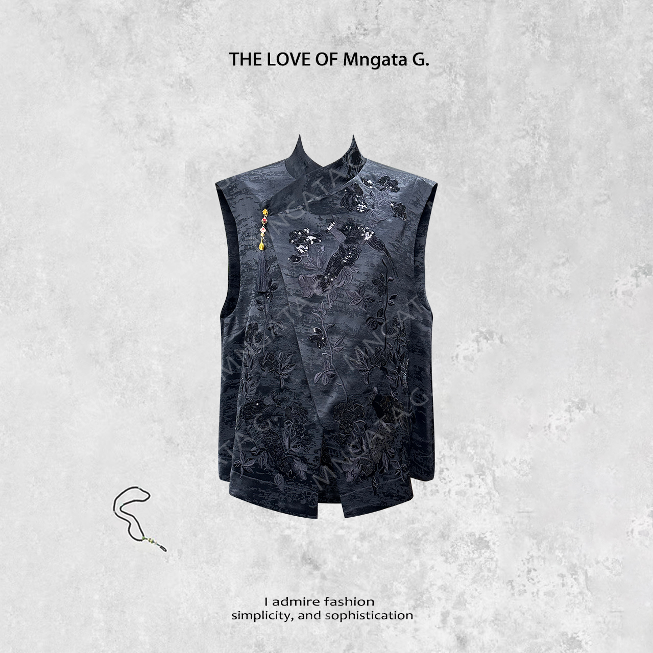 MNGATA G.宫小妍 【关关雎鸠】早春新中式国风醋酸坎肩马甲23120112