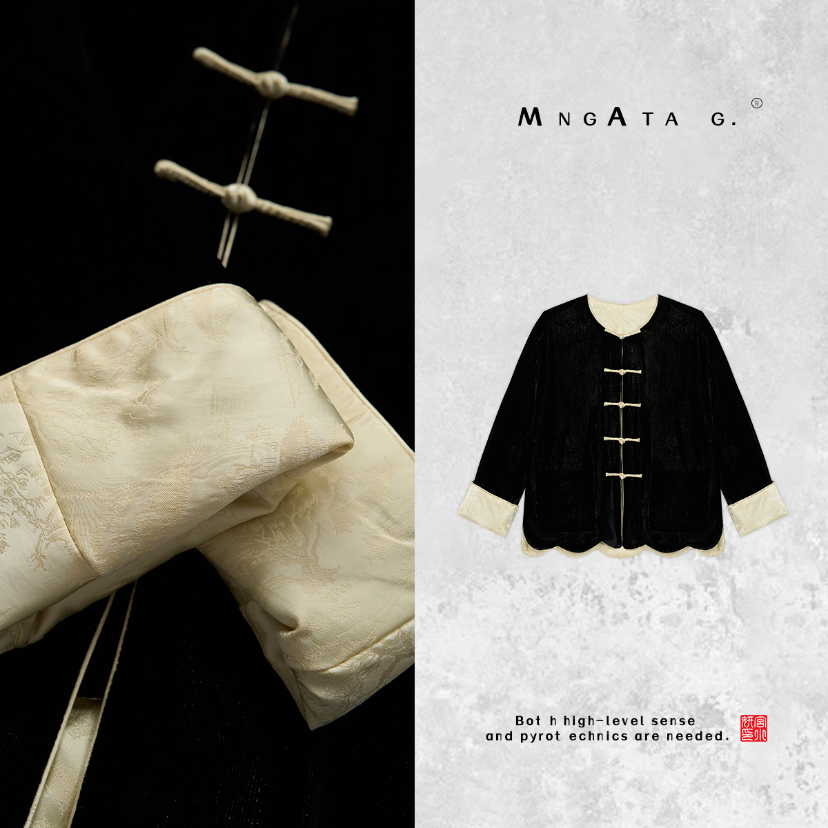 MNGATA G.宫小妍【四顾乾坤】桑蚕丝早秋新中式国风圆领外套X280419