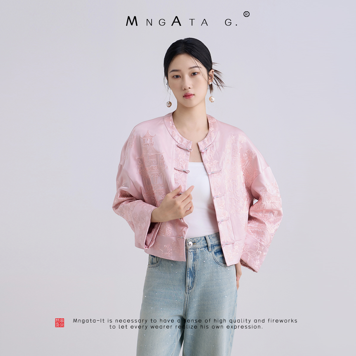 MNGATA G.宫小妍 【黄鹤楼】醋酸新中式中国风夏日短外套24010312