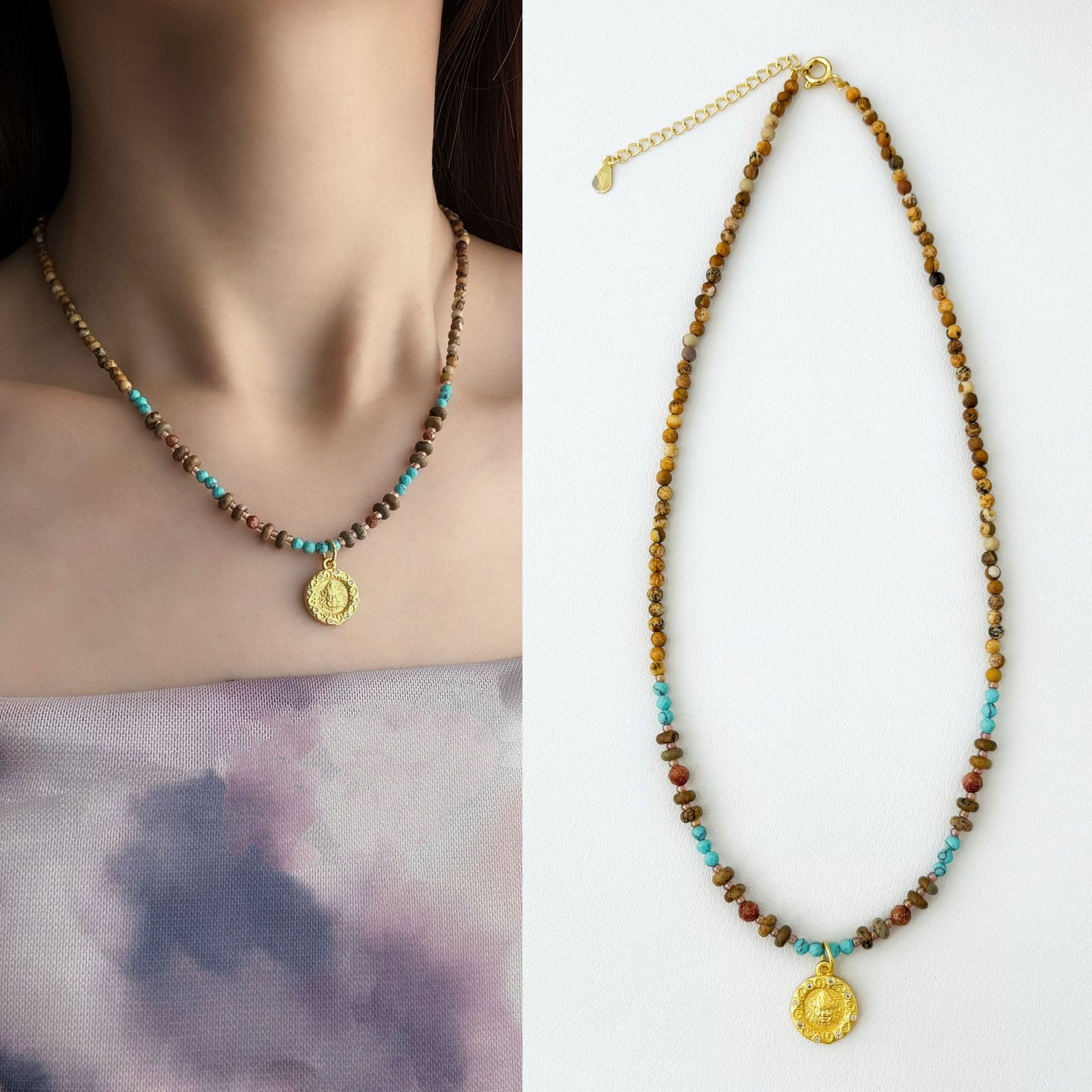 铜合金仿水晶项链 撞色锁骨项链 黄c爷项链 女生锁骨链百搭民族风