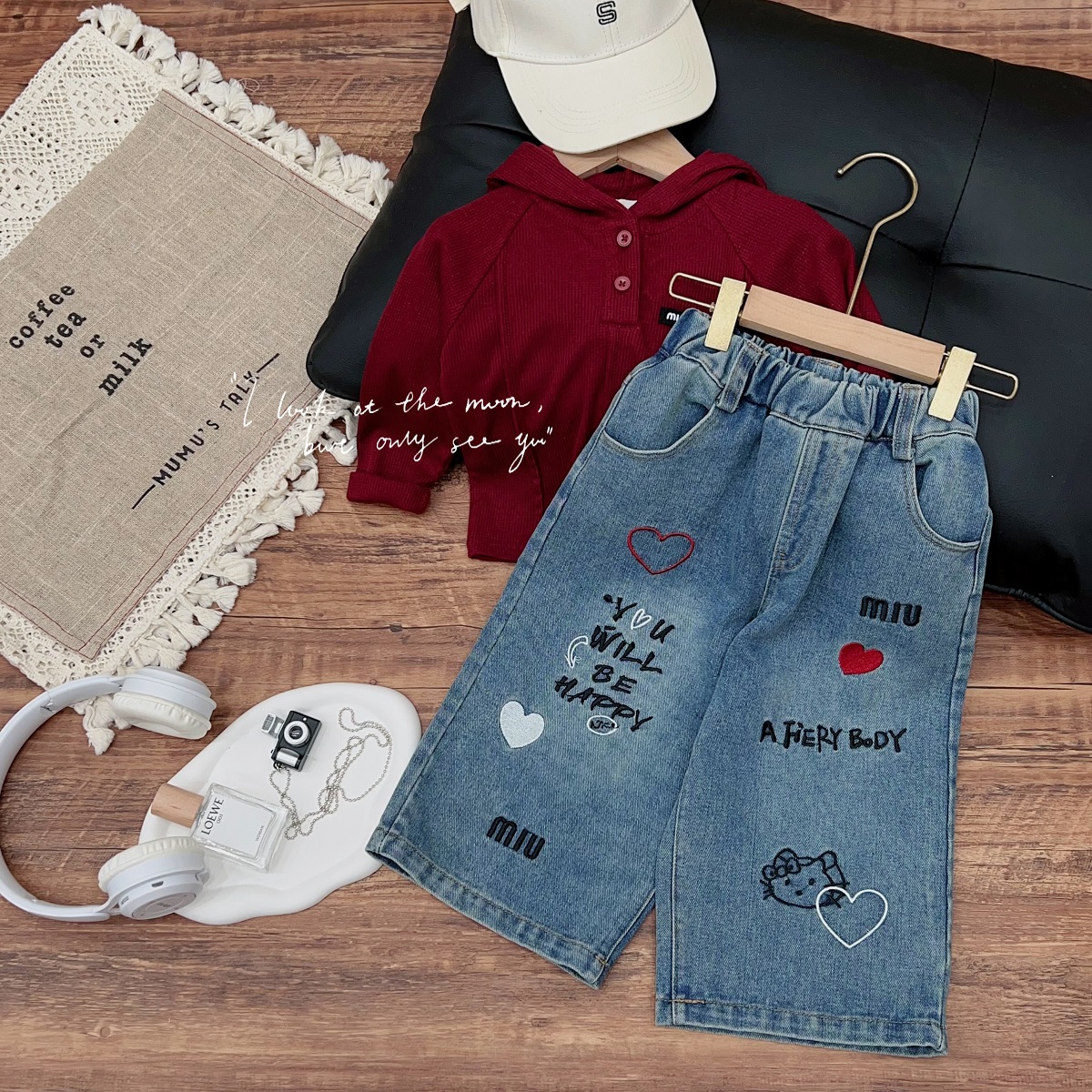 儿童韩版牛仔裤涂鸦时尚韩版秋季新款2024洋气外穿裤子甜酷辣妹潮