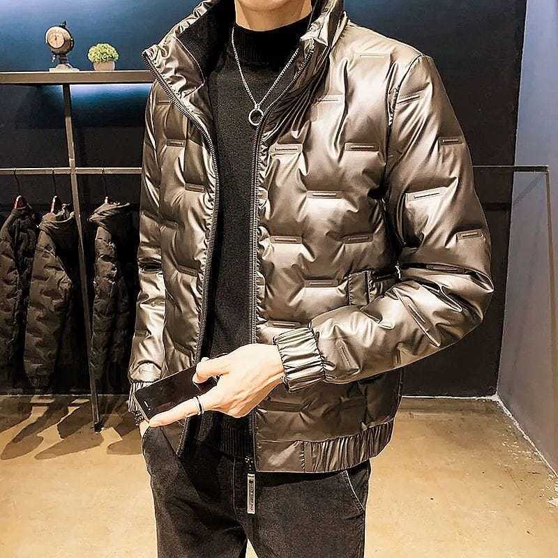 波司澄斯冬季白鸭绒羽绒服男士韩版免洗立领轻薄亮面外套压花大码
