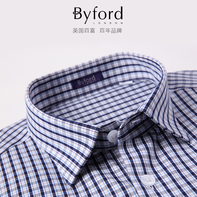 百富Byford成衣男装休闲抗皱纯棉休闲长袖春秋衬衣朝阳格dp免熨烫