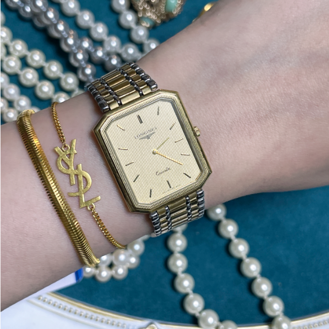 95新 Longines/浪琴  18中古复古/精钢间金表带/金盘/25.5mm/女表