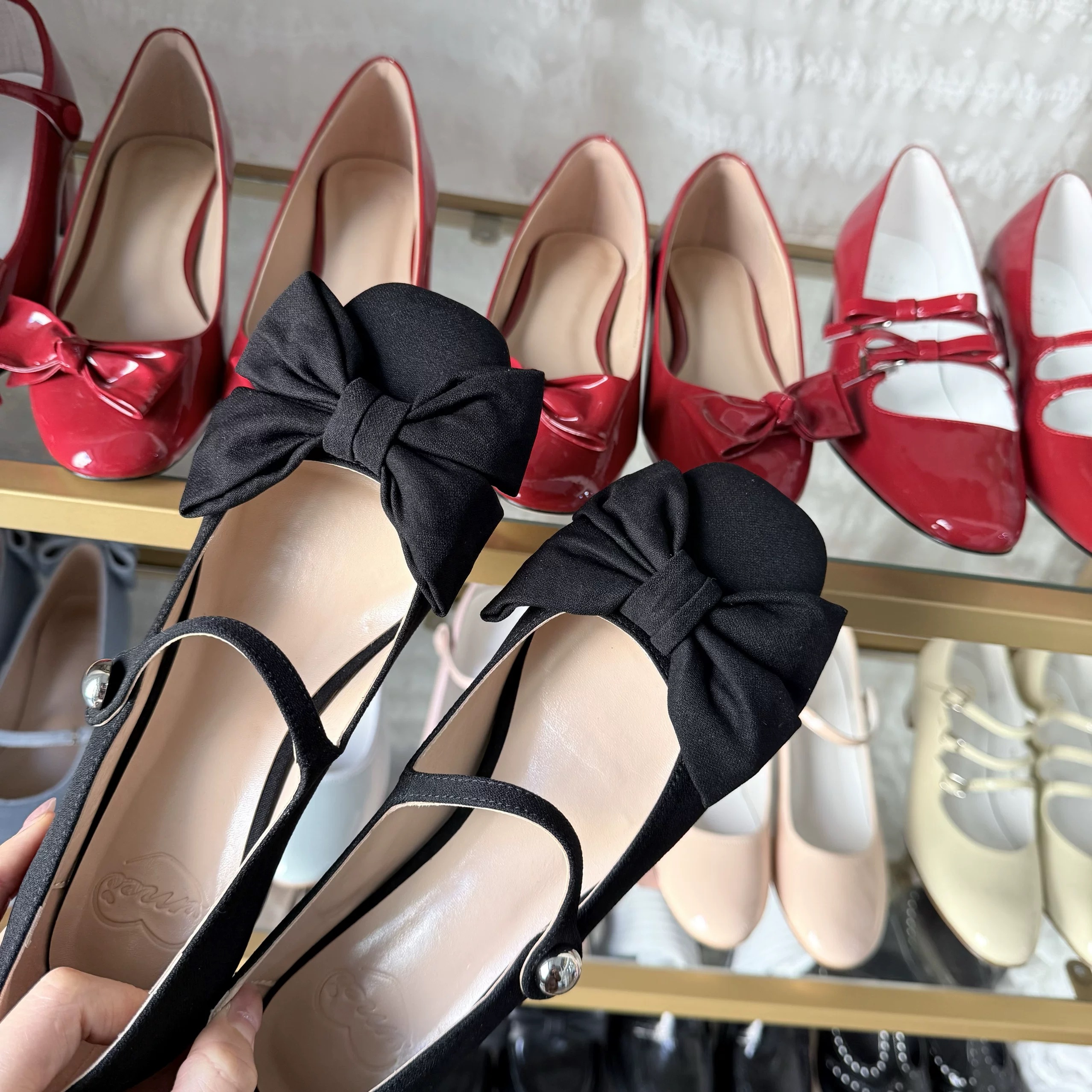 【真皮】小梅家定制羊皮内里蝴蝶结单鞋玛丽珍女鞋G3669-1 黑蝴蝶结