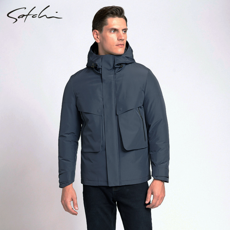 【防风冲锋羽绒服】Satchi时尚男装商务保暖防水户外重磅羽绒服连帽