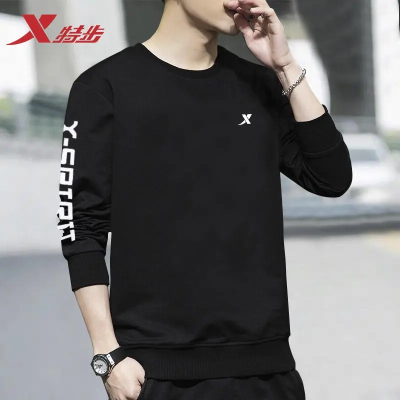 特步卫衣男冬季正品新款圆领青少年长袖宽松运动男装休闲男士上衣