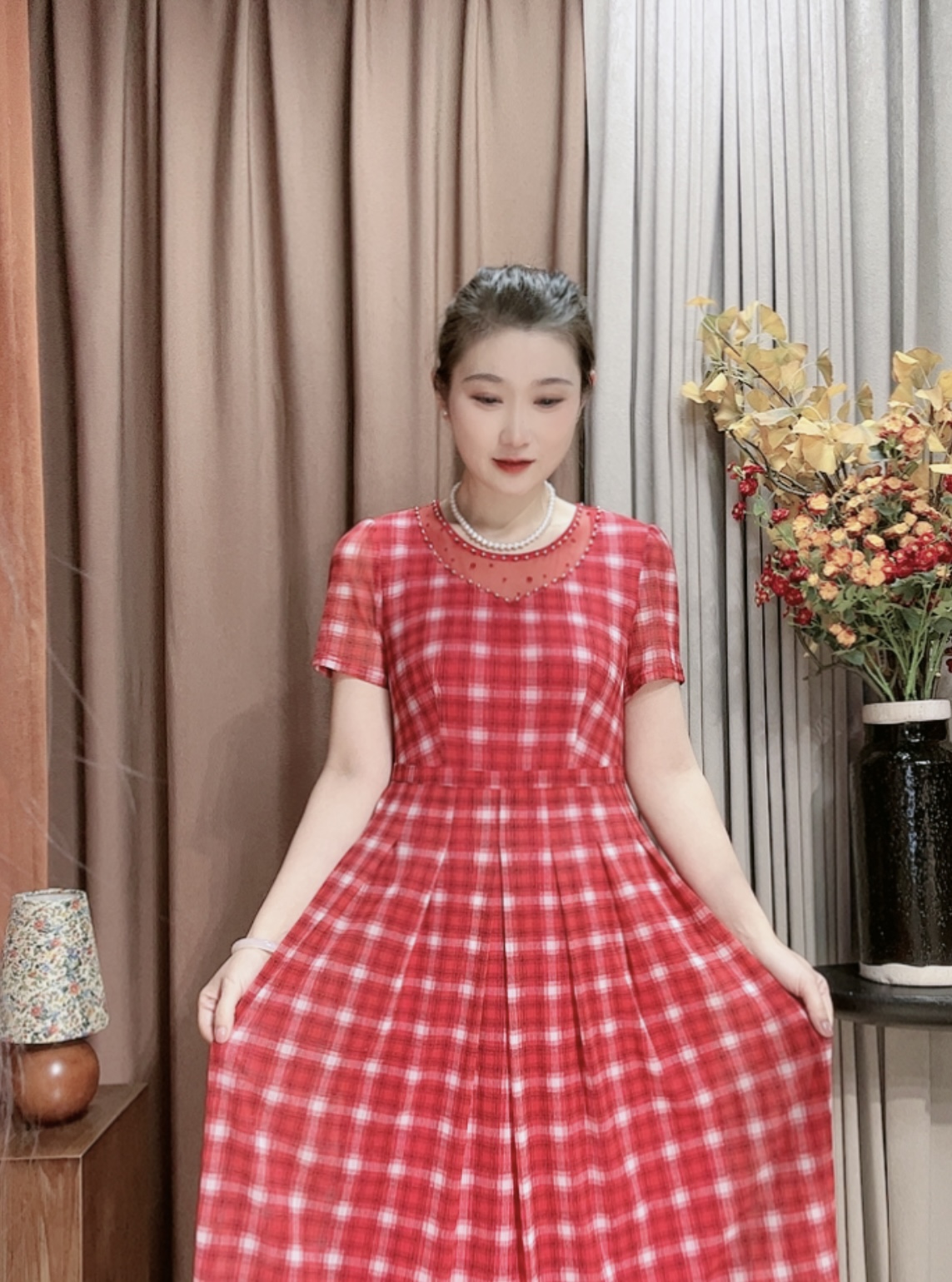 D 1380# 时尚气质连衣裙显瘦洋气妈妈装连衣裙