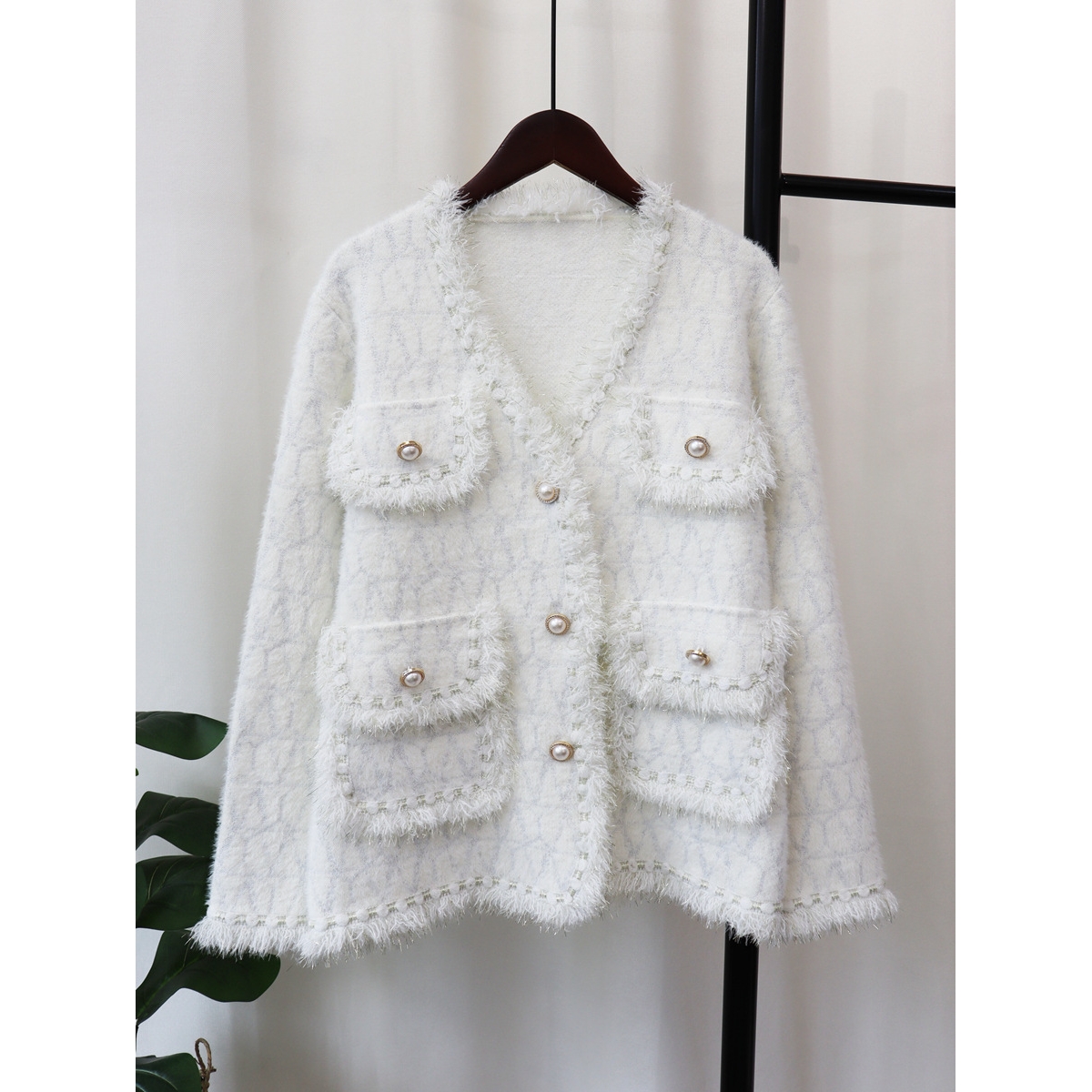 仿水貂绒小香风针织开衫女2023秋冬新款宽松高级感气质毛衣外套潮