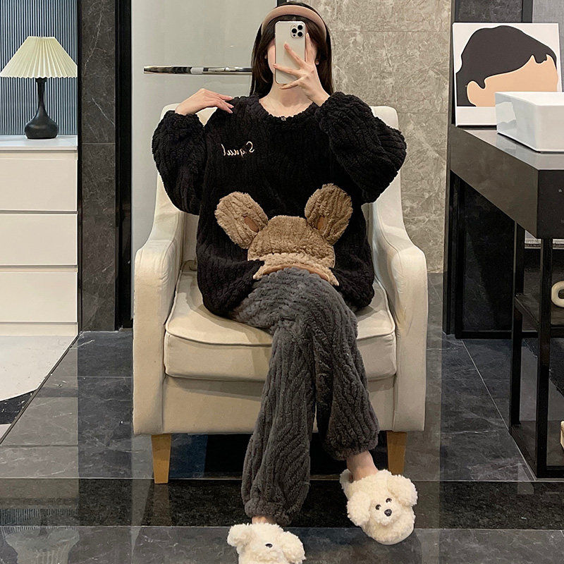珊瑚绒睡衣女秋冬季新款加绒加厚可外穿保暖法兰绒冬天家居服套装