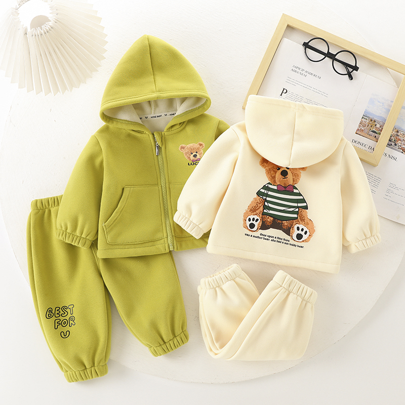 宝宝秋冬季加绒加厚套装男童女童婴儿衣服1-3岁儿童冬装分体一岁