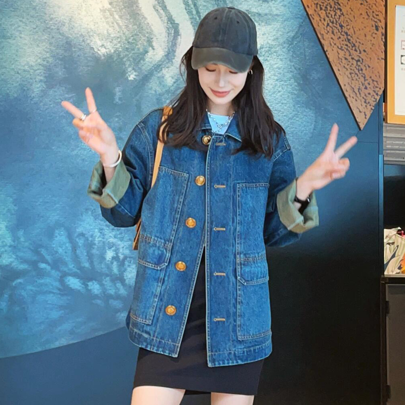 【商场同款】秋冬新款复古宽松翻领工装风牛仔外套夹克5400850