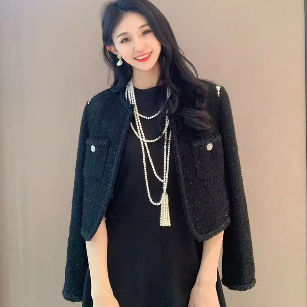 【专柜品质】春秋新款轻奢圆领口袋小香风短外套女1400668