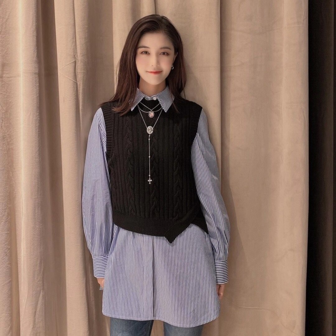 【专柜品质】冬季新款简约套头不规则针织马甲背心5399380