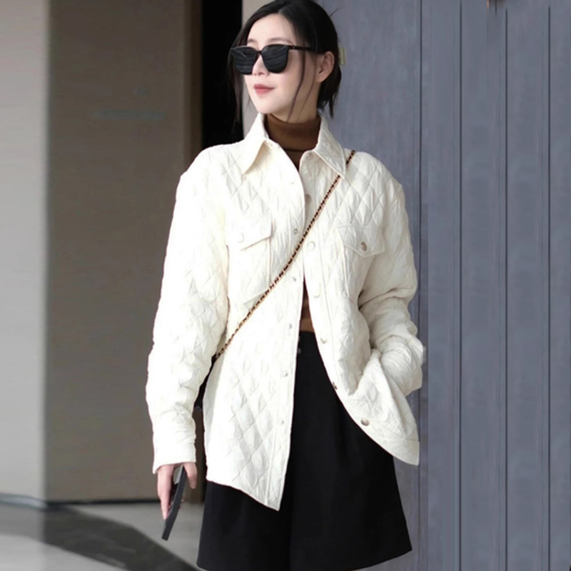 【AMSSGIRD】秋冬新款宽松百搭衬衫式菱格棉服外套女1400710