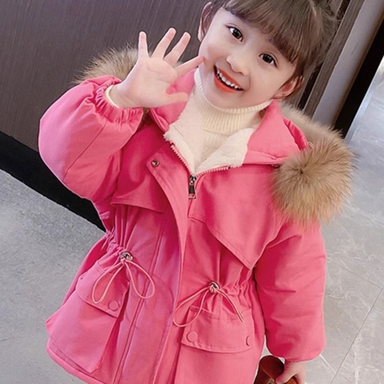 女童外套加绒棉衣冬装洋气宝宝加厚派克服款女孩韩版收腰加XIANNL
