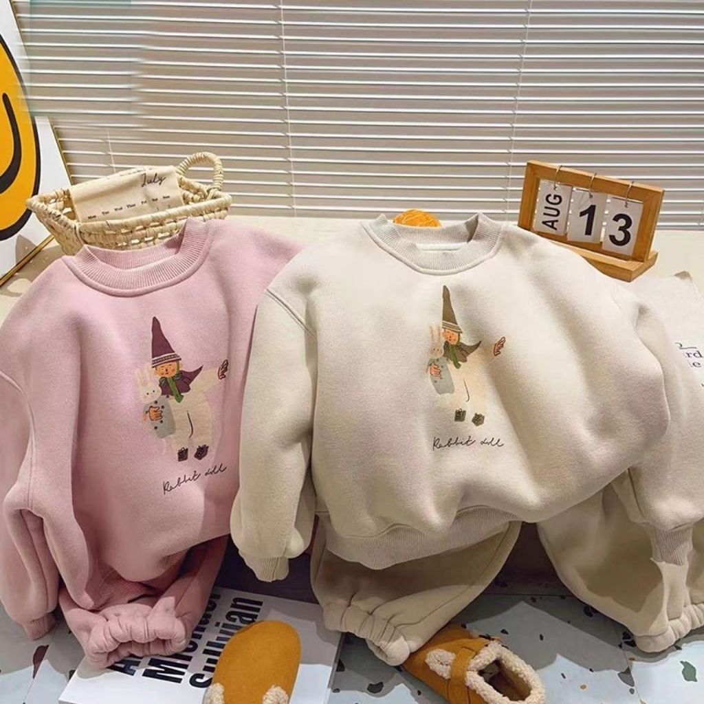 韩风童装女童2023新款加绒加厚儿童卫衣套装洋气卫衣卫裤两XIANNL